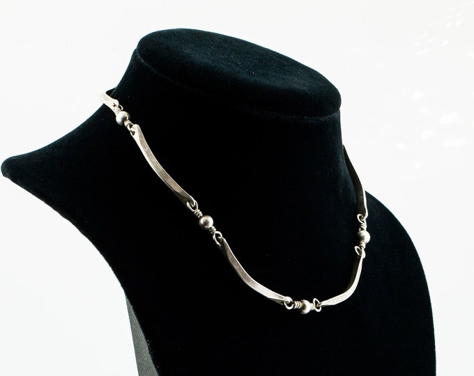 Vintage 15 Inch Handmade Modernist Bars & Beads Beaded Necklace 925 Sterling Silver  Nc 308