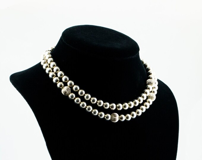 Vintage 30 Inch Beaded Design Chain Necklace 925 Sterling Silver Nc 153