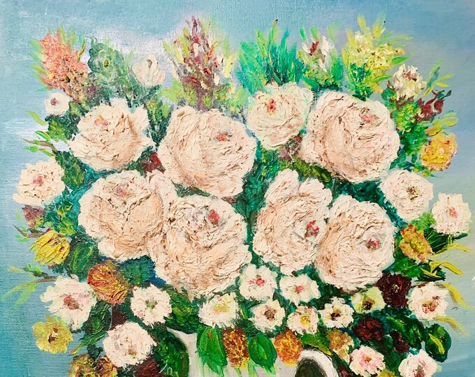Hand-Painted Art | Flowers Painting on Canvas, Colorful Roses high quality oil paints on Canvas Panel One of a kind by artist Diana Hen