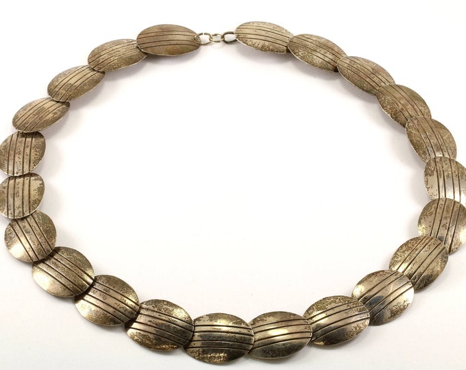 Vintage Oval Links Ribbed Design Necklace 925 Sterling NC 339-E