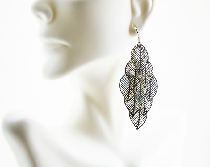 Vintage Beautiful Large Cutout Leaf Design Chandelier Drop Dangle 925 Sterling Silver Earrings  ER 124Q
