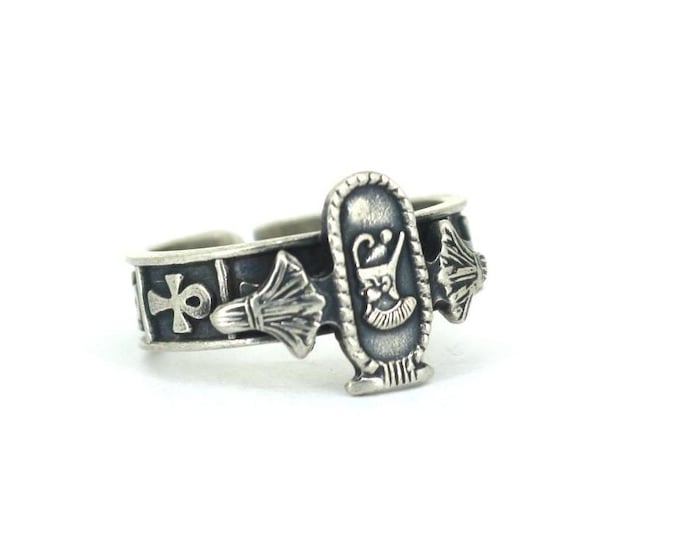 Vintage Unknown Era Silver Egyptian Pharaoh Ring 925 Sterling Silver RG 4756