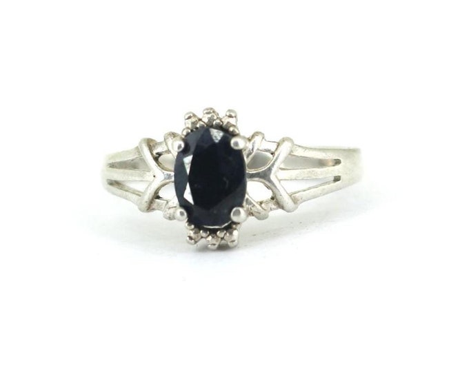 Vintage Size 5 Sparkling Blue Sapphire Oval Stone CZ Statement Ring 925 Sterling RG 1993