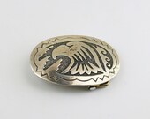Vintage Gibson Gene Navajo Eagle Head Ethnic Tribal Design Belt Buckle 925 Sterling OT 368