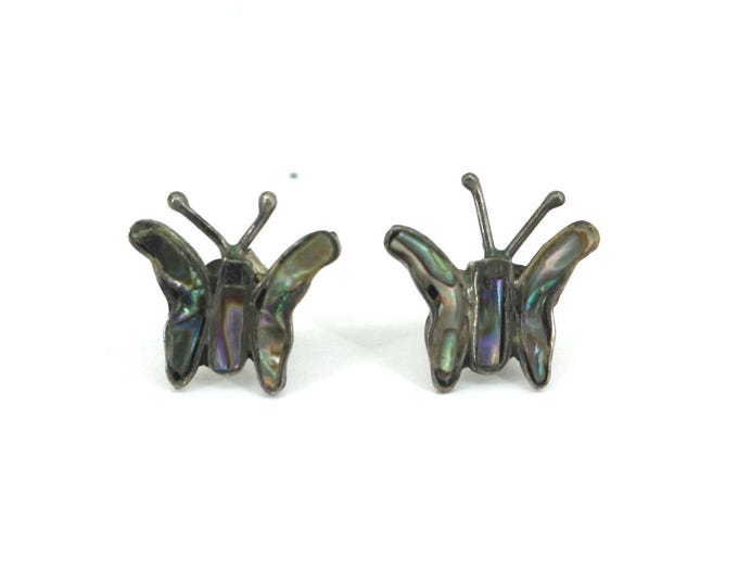 Vintage Beautiful Butterfly Abalone Design Stud Earrings Sterling 925 Silver ER 1577
