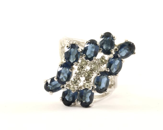 Vintage Sparkling Blue Crystals CZ Cocktail Design Ring 925 Sterling Silver RG 4293