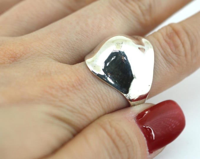 Vintage Size 8.5 Bubble Shape Solid Etched Ring 925 Sterling Silver RG 4591