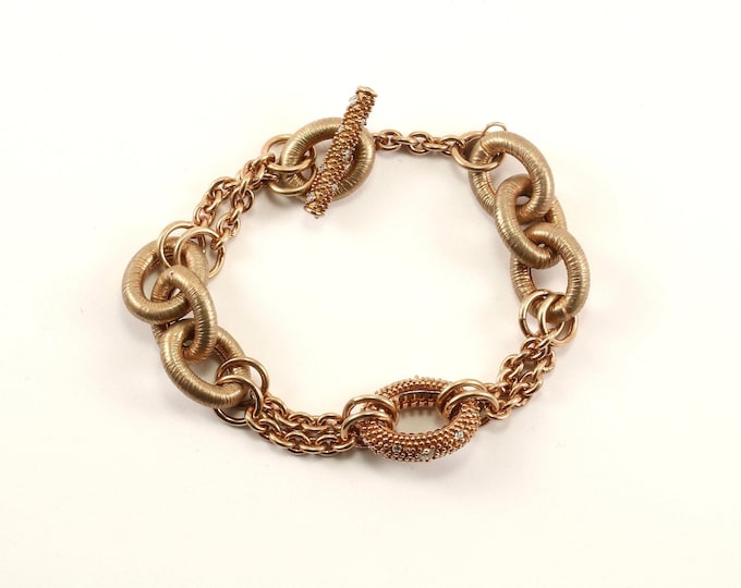 Vintage  Oval Links Design Rose Gold Tone Link Bracelet 925 Sterling Br 476