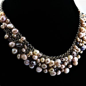 Vintage Beautiful Natural Pearl Cocktail Necklace 925 Sterling Silver NC 1677