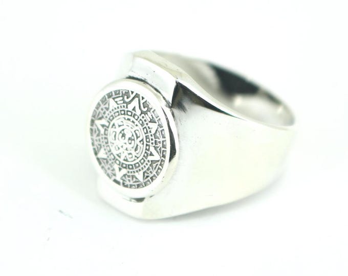 Vintage Men's Aztec Calendar Ring 925 Sterling Silver RG 4572