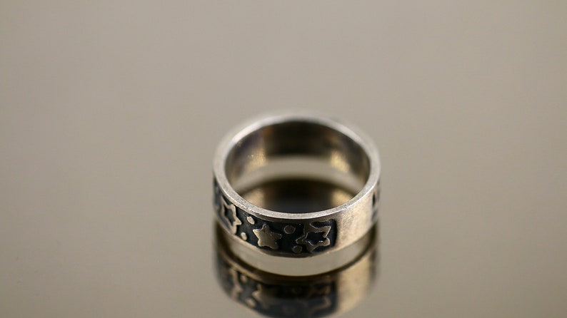 Vintage Stars Galaxy Dots Ornament Design Band Ring 925 Sterling Silver Size 9 RG 227