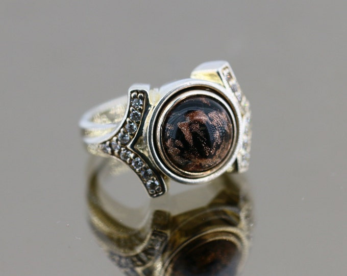 Vintage Size 6 Kameleon Designer Murano Glass Design Ring 925 Sterling Silver RG 3459