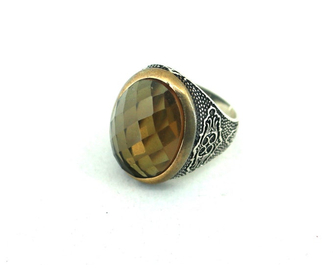 Vintage Size 9 Yellow Citrine CZ Men Ring 925 Sterling Rg 4069