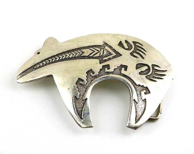 Vintage Beautiful Large BK Beatrice Kee Navajo Polar Bear Ethnic Tribal Design Belt Buckle 925 Sterling OT 355