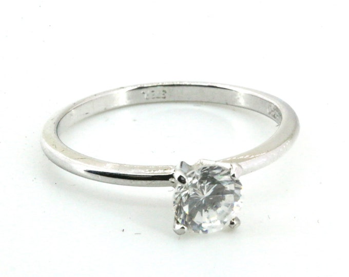 Size 10.75 Vintage Solitaire Engagement White Crystal Ring 925 Sterling Silver RG 4305