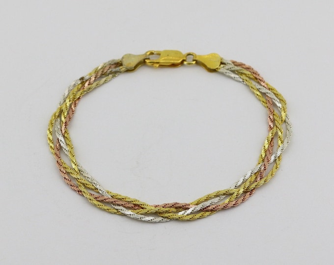 Sparkling Italy Thin Flat Braid Braided Herringbone Three Tone Tennis Link Design Bracelet 925 Sterling BR 2264S