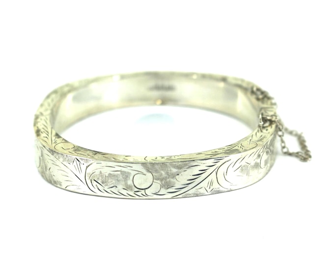 Vintage Thailand Etched Filigree Bangle Bracelet 925 Sterling BR 036