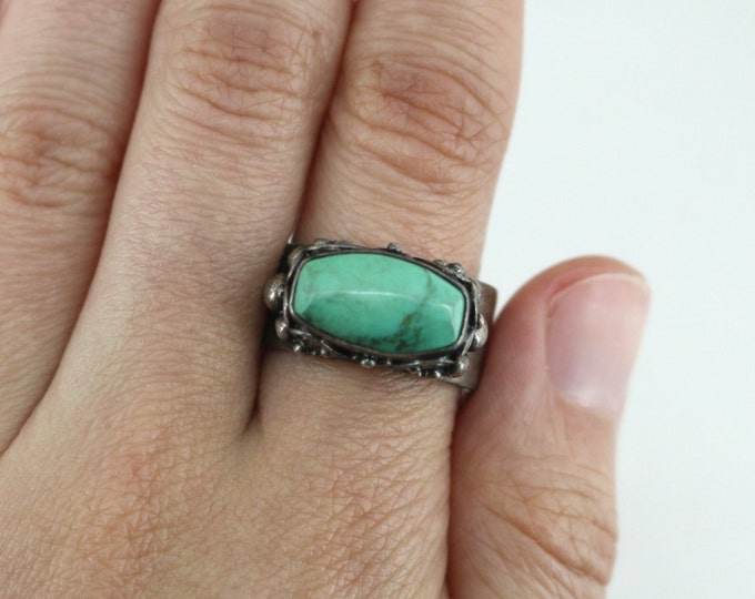 Vintage Size 7.5 Green Turquoise Stone Ring Sterling 925 Silver Ring RG 517