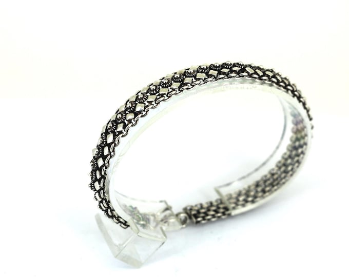 Vintage Rhombus & Flowers  Design Chain Bracelet Sterling Silver 925 BR 3445