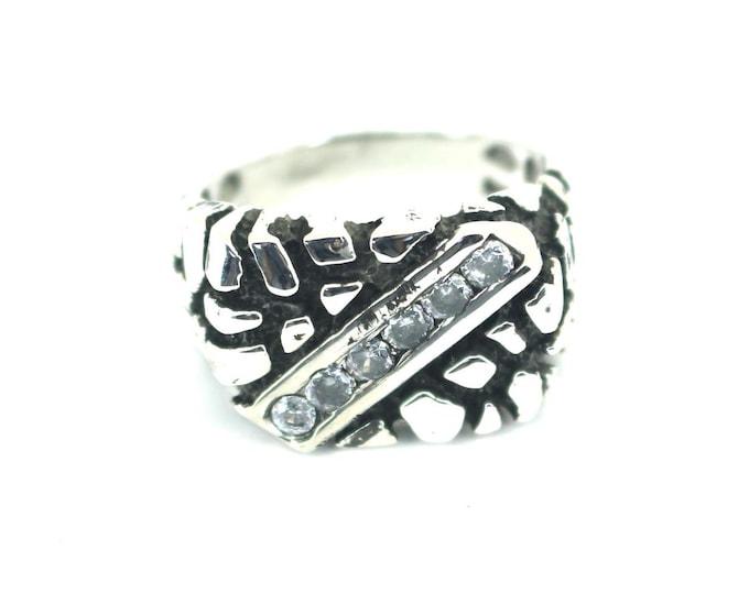 Vintage Men's Nugget Top Grade Crystal Ring Sterling 925 Silver Ring RG 4544