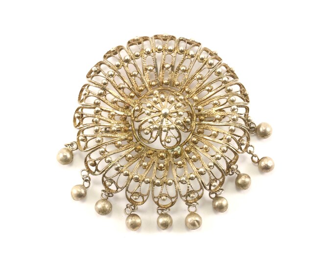 Vintage Floral Design Beads Dangle Pin/Brooch 925 Sterling BB 753-E