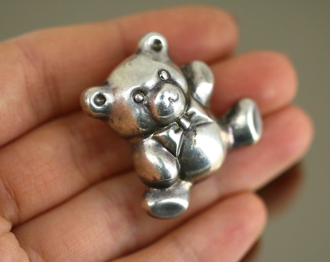 Vintage Cute Teddy Bear Brooch Pin Sterling Silver 925 BB 1900 E