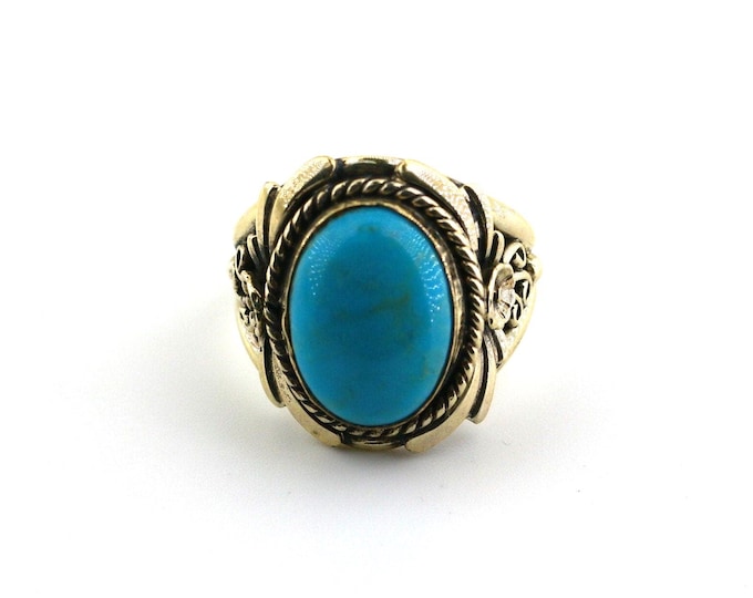 Vintage Navajo Turquoise Sterling Silver Ring, Southwestern Braided Design Size 12.75 RG 3607U