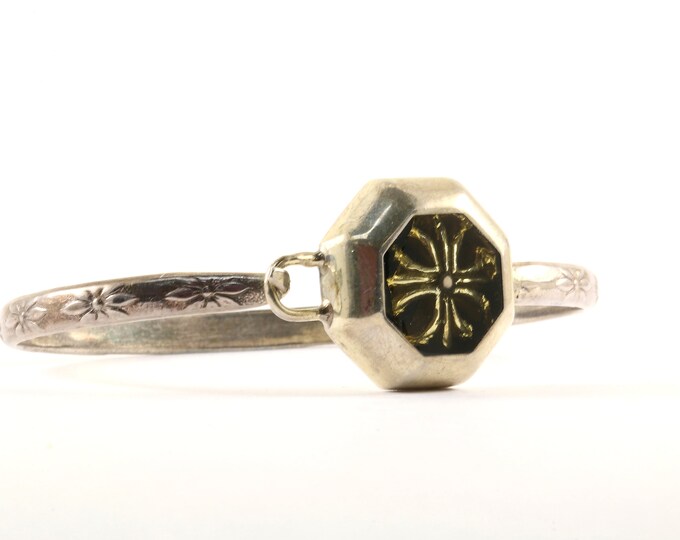 Vintage Beautiful Cross Lily Flower Design Bangle Bracelet Sterling 925 BR 2742
