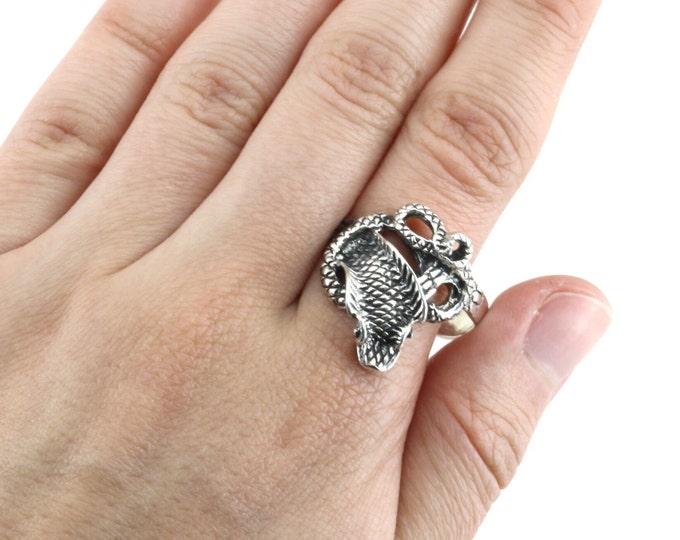 Size 12.5 Snake Cobra Design Ring 925 Sterling Silver RG 10