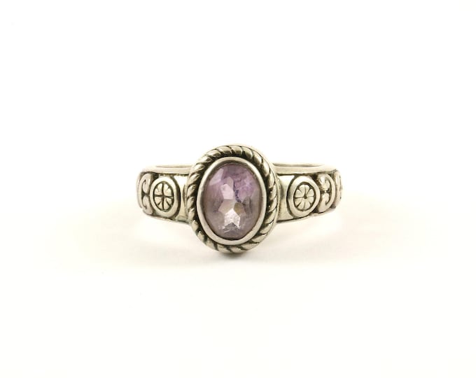 Vintage Size 6.25 Oval Purple Amethyst Scroll Design Ring 925 Sterling Silver Rg 720
