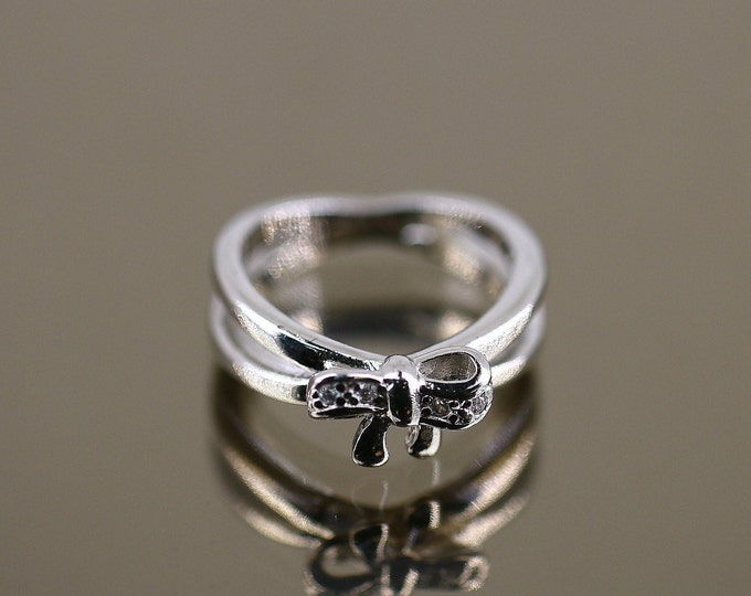 Vintage Size 8 Double Infinity Eternity Sign Bow With Crystals Design Statement Ring 925 Sterling Silver  RG 3129