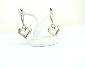 Vintage JCM Signature Shiny Heart Lever Back Earrings Sterling Silver 925 ER 621