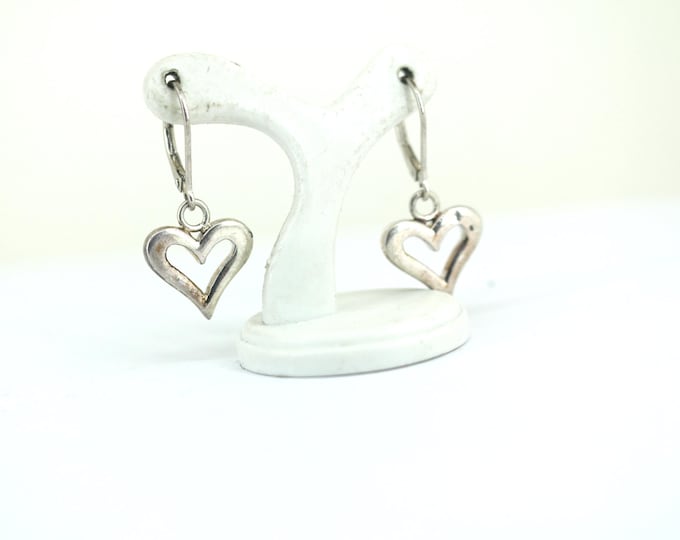 Vintage JCM Signature Shiny Heart Lever Back Earrings Sterling Silver 925 ER 621