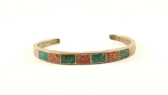Vintage Silver Turquoise Stone Design Cuff Bracel… - image 1