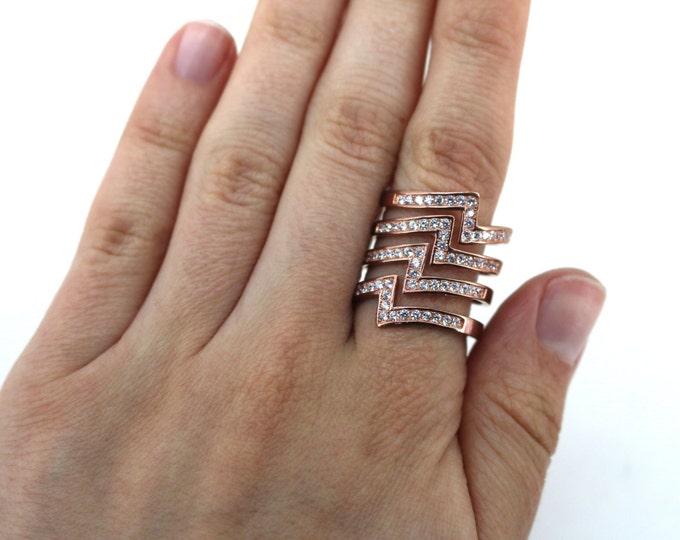 Size 8 Rose Gold Plated White CZ Open Cut Band Ring 925 Sterling Silver  Rg 1517