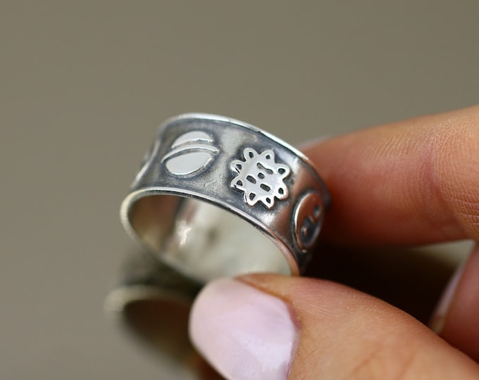 Vintage Size 8.75 Men Yin Yang Symbol Design Band Ring 925 Sterling Silver RG 743