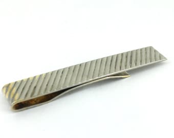 Pinza de corbata vintage para hombre a rayas, plata de ley 925 OT 068