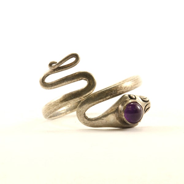 Vintage Women's Snake Amethyst Ring 925 Sterling Silver RG 503