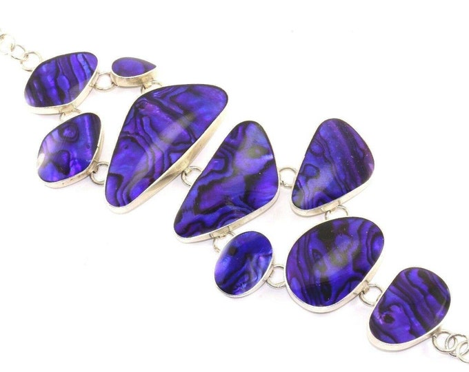 Vintage Freeform Abalone Purple Enamel Toggle Bracelet 925 Sterling Br 760