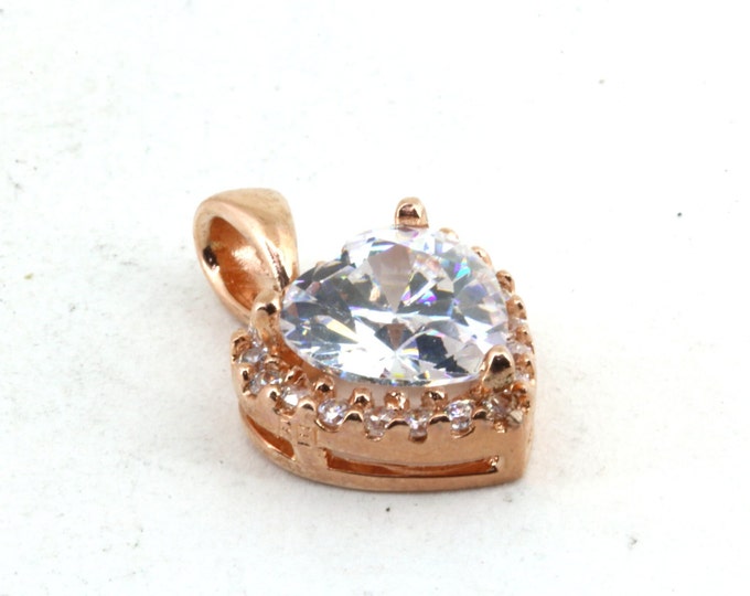 Vintage Shiny Heart Shape CZ Rose Gold Plated Design Pendant 925 Sterling PD 2715