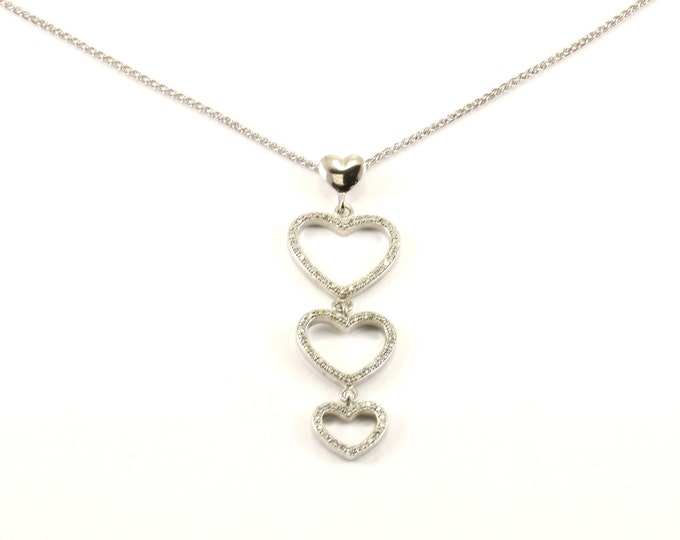 Vintage Heart Shape CZ Pendant Fox Tail Chain Necklace 925 Sterling Silver NC 867