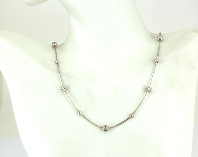 Vintage Italian 16 Inch Beaded Thin Chain Necklace 925 Sterling NC1038