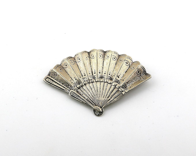 Vintage Simple Asian Style Decorative Folding Fan Brooch Sterling Silver 925 BB 011