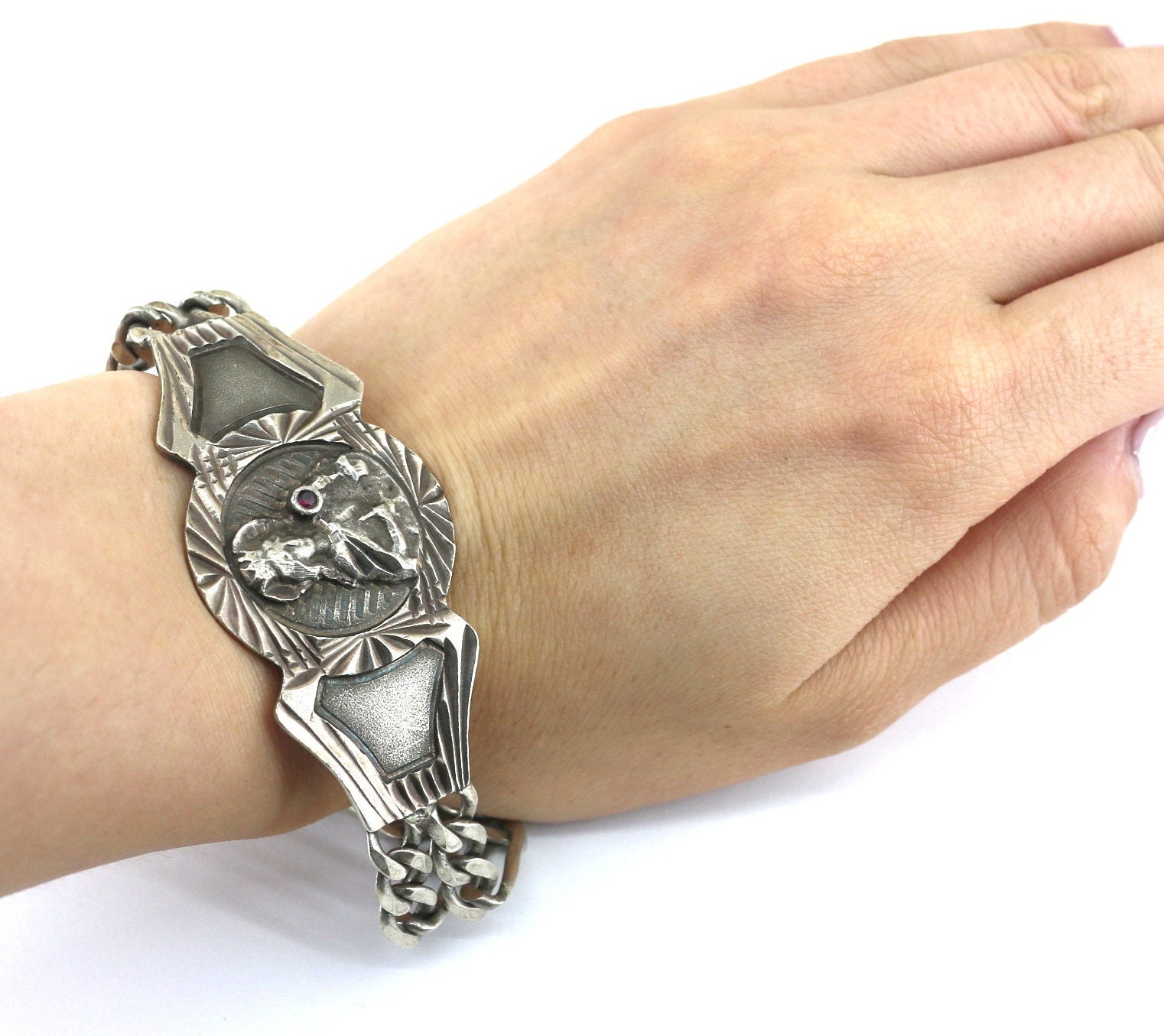 Vintage Heavy 3D Sacred Heart of Mary Rudy Bracelet 925 Sterling 925 Silver BR 3755 Etsy