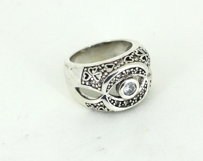 Vintage Size 7 Lind CZ Statement Ring 925 Sterling Silver RG 2485