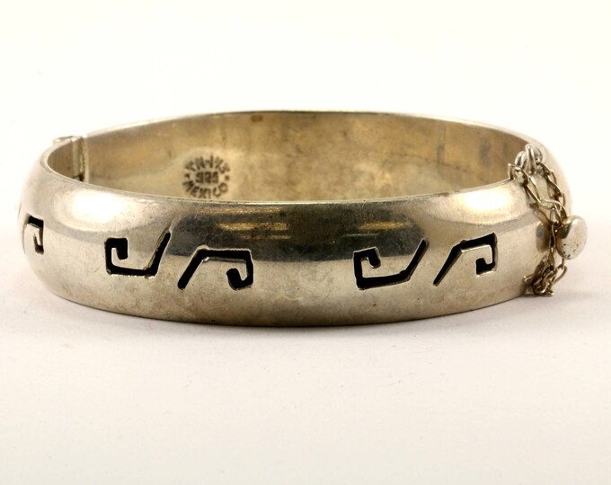 Vintage Mexico Wave Engraved Plain Design Bangle Bracelet 925 Sterling Silver BR 1835E
