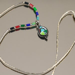 Vintage 16 Inch Navajo Multi Color Multi Stone Beaded Design Chain Necklace 925 Sterling NC 828 image 3