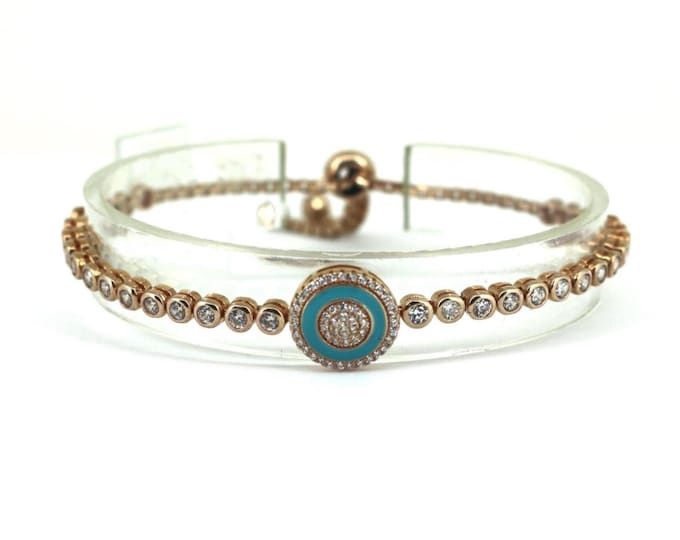 Vintage Adjustable Size Rose Gold Tone CZ  Bracelet 925 Sterling BR 243