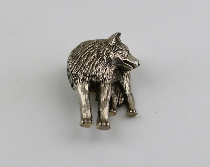 Vintage Carol Felley Anglo Navajo Dimensional Wild Lone Wolf Brooch Sterling Silver 925 BB 2275