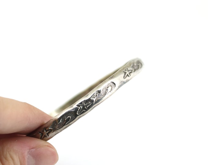 Vintage Taxco Sea Horse Star Fish Bangle Bracelet Sterling Silver BR 1223